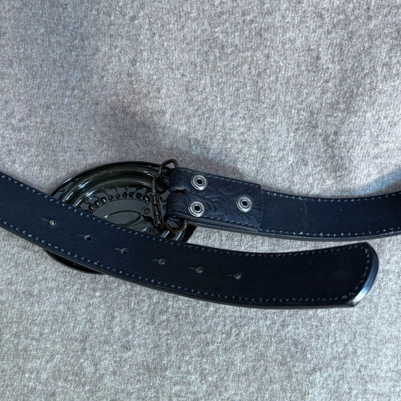 BC BELT Sz XL Black Belt Ornate Beaded Buckle 3” x 4” Tooled Part 47” x 1.25” - Picture 5 of 7